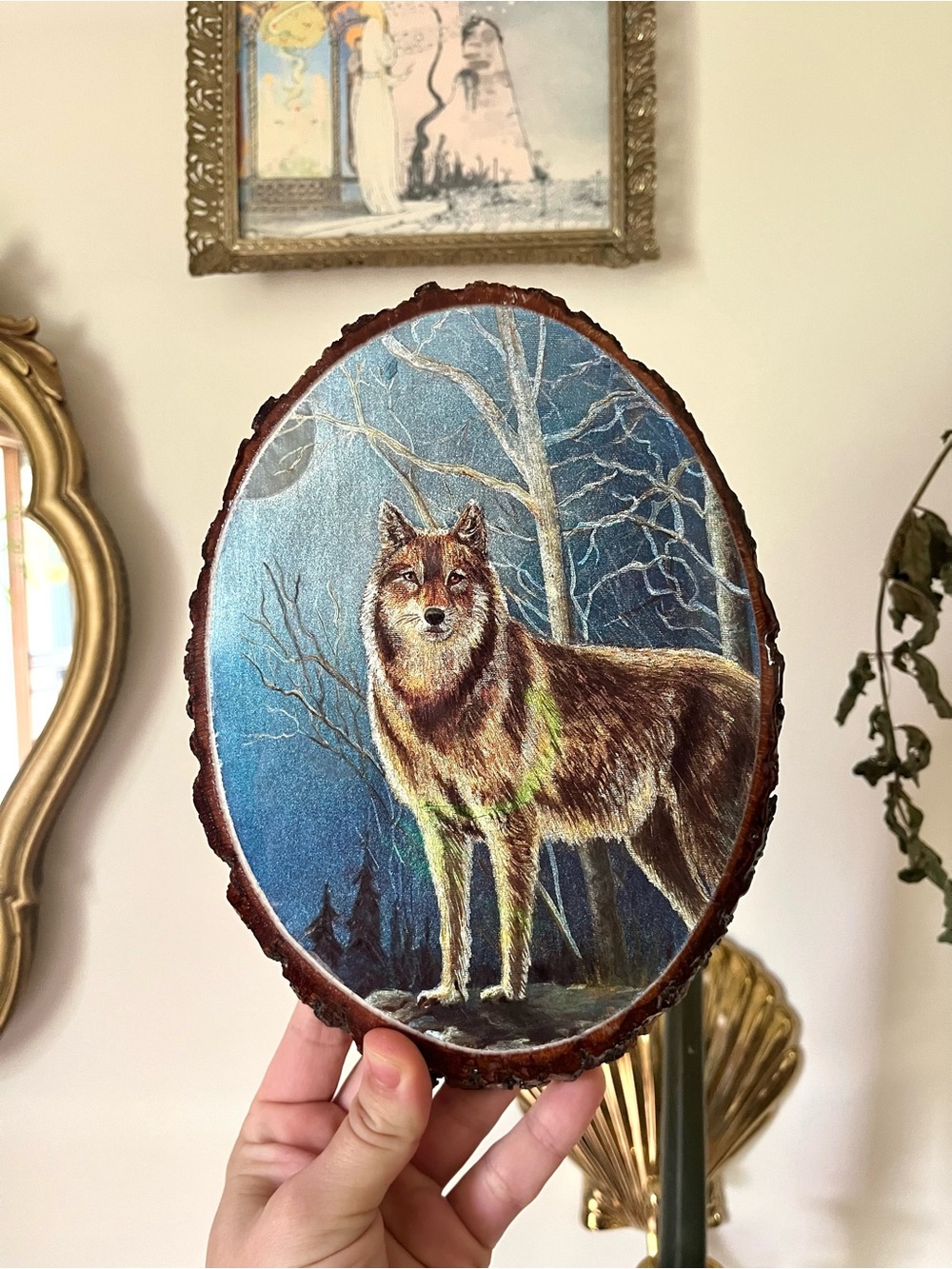 Iridescent Foil Wolf Wood Wall Plaque 8.5” x 6”